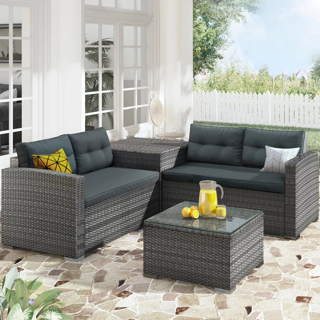4 Pieces Patio Wicker Sofa Set with Cushions and Coffee Table X224