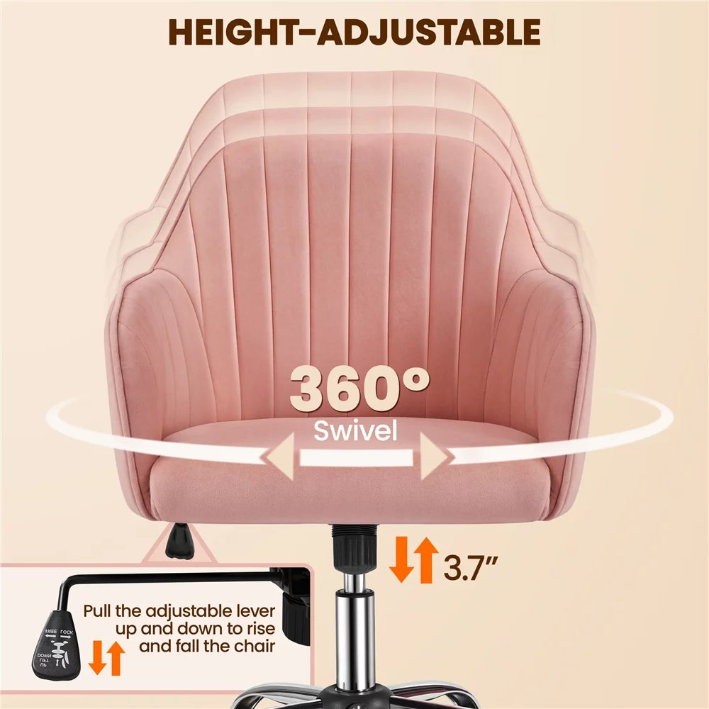 Pink Velvet Height-Adjustable Swivel Desk Chair R6848
