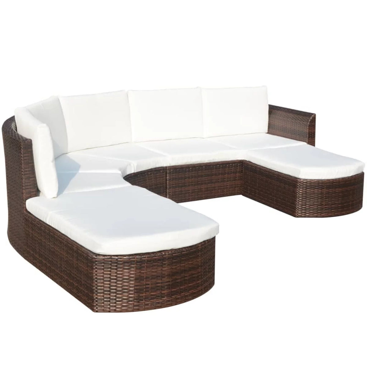 4 Piece Cushioned Corner Sofa with 2 Ottoman Brown Poly Rattan Outdoor Conversation Set S461