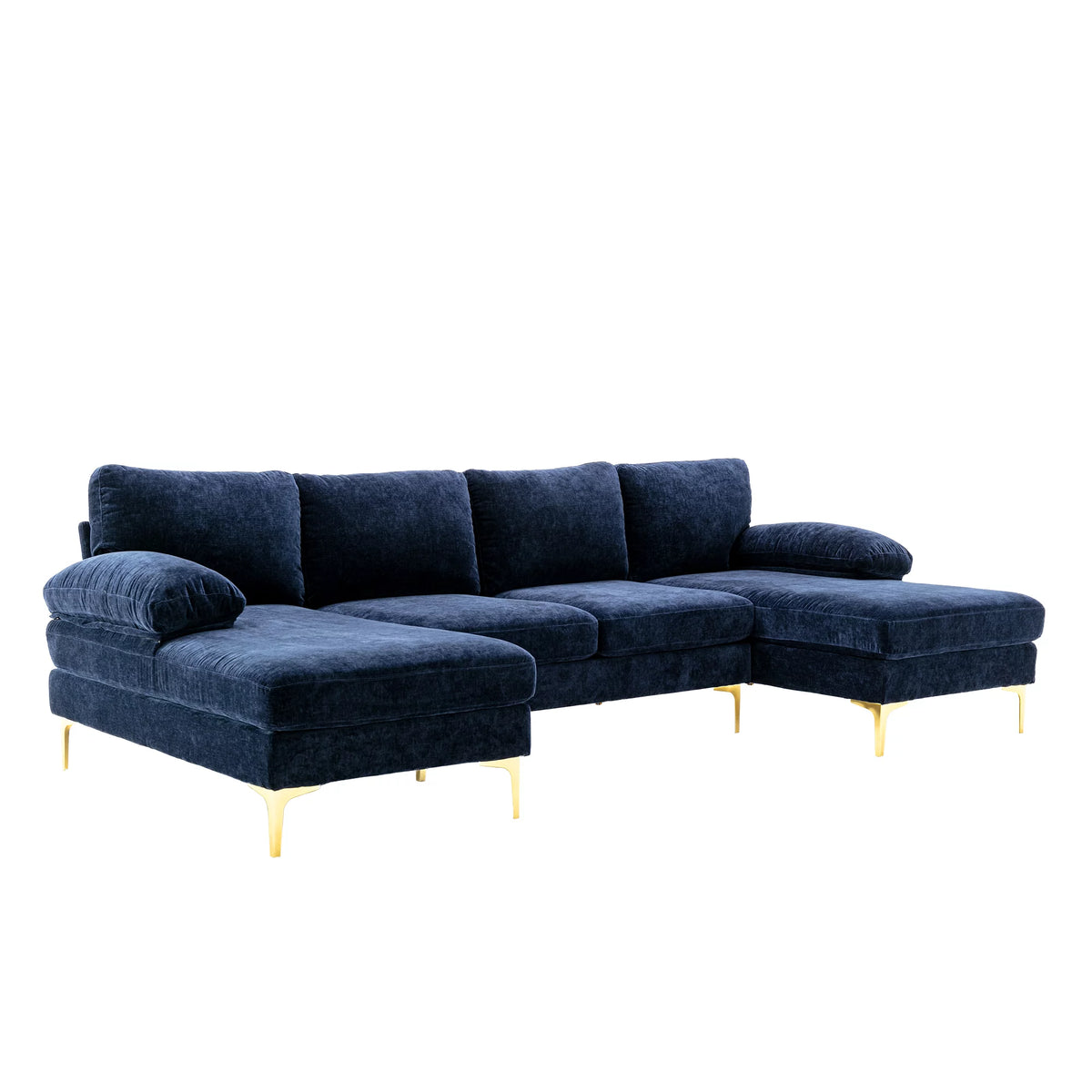 Navy Blue 4-piece U Shaped Fabric Sectional Sofa O53162