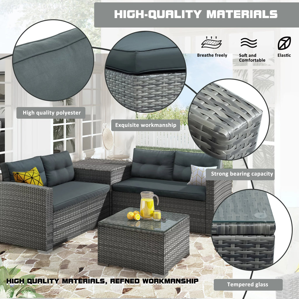 4 Pieces Patio Wicker Sofa Set with Cushions and Coffee Table X224