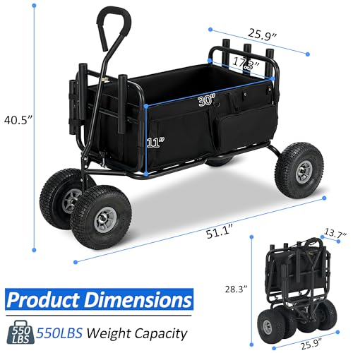 Black Heavy Duty Foldable Fishing Cart with All Terrain Big Wheels B1217