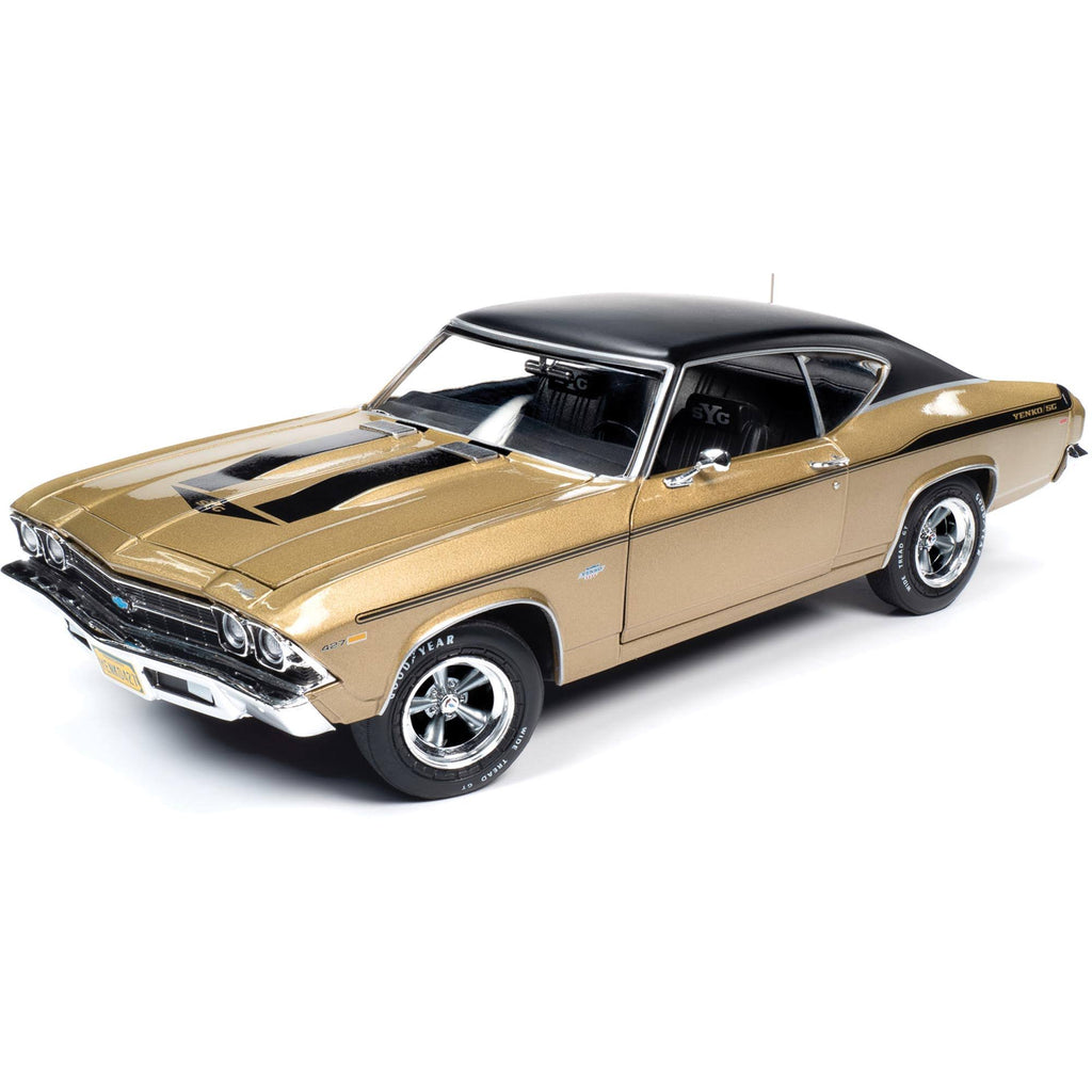 1969 Chevrolet Chevelle Yenko Hardtop Olympic Gold Metallic with Black Top and Black Stripes 1/18 Model Car Y3295