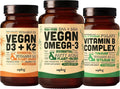 Vegan Omega 3 180 Softgels & Vegan D3 + K2 & Vitamin B Complex Bundle V51439
