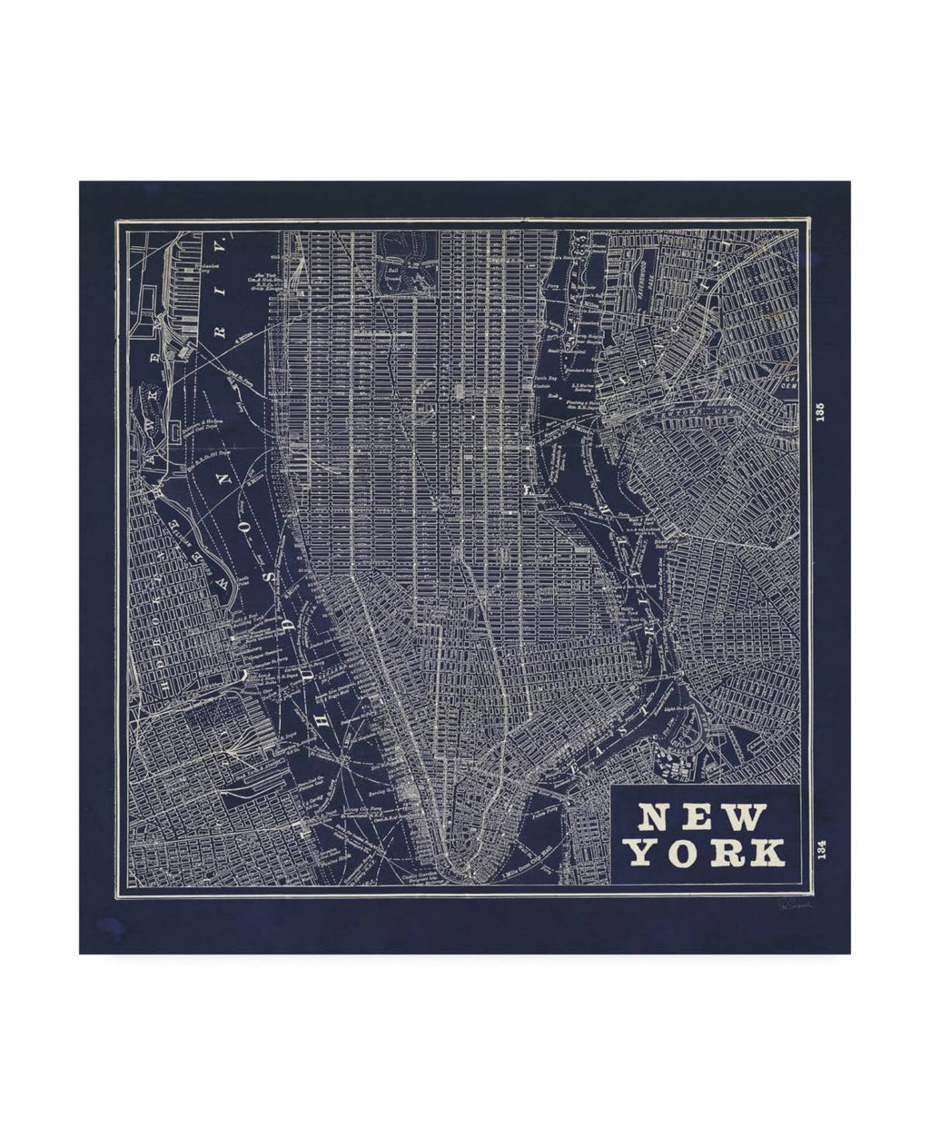 Blueprint Map New York Square 24x24 Canvas Art O7198