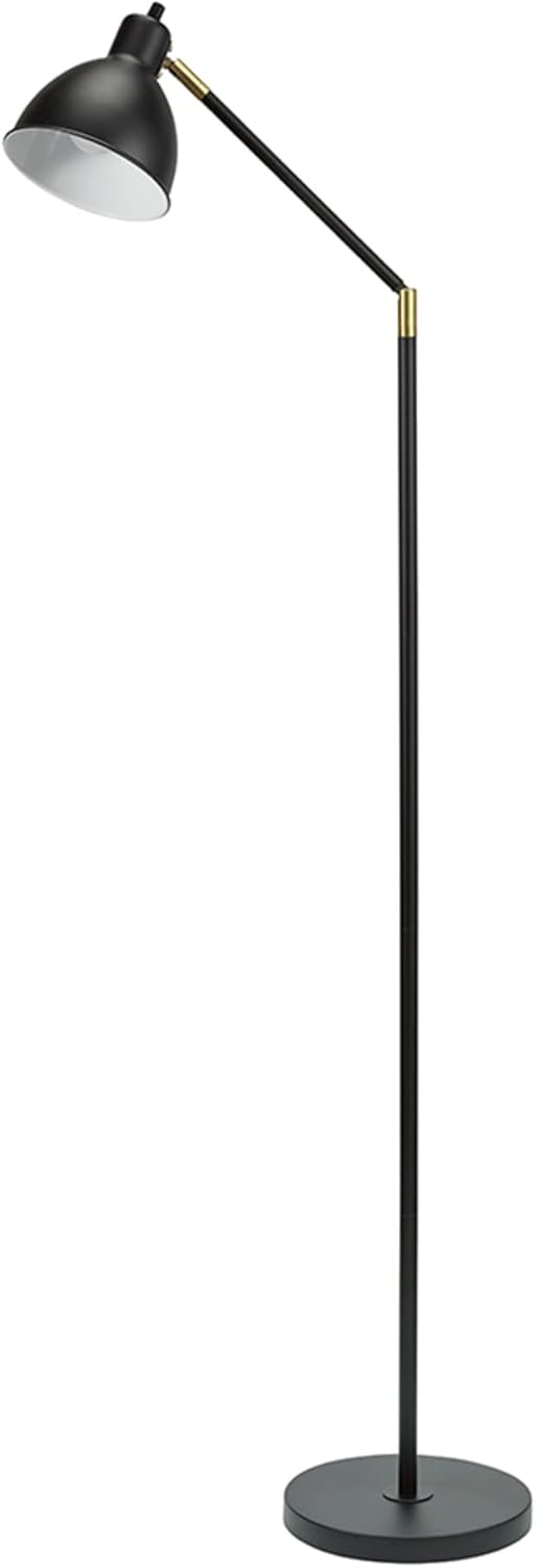 Modern Adjustable Metal Floor Lamp with Brass Accents, Classic Black P94008
