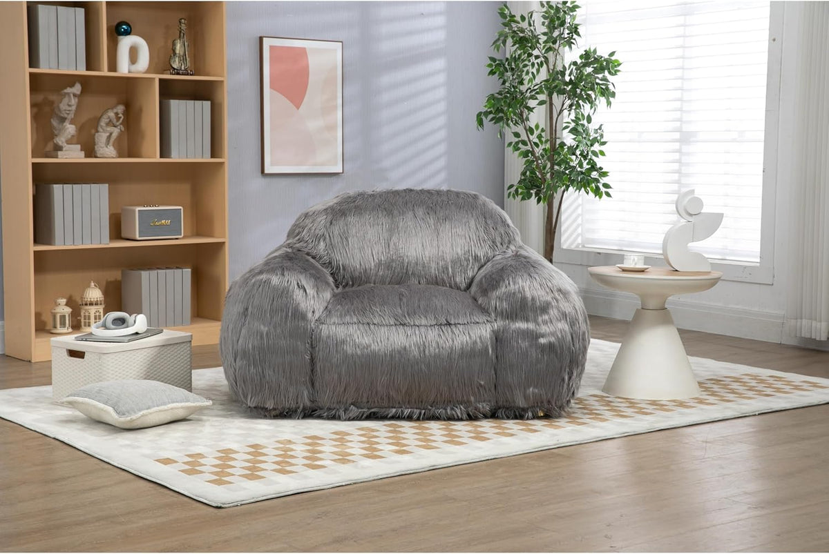 Grey Long Hair Single Bean Bag Chair M1369