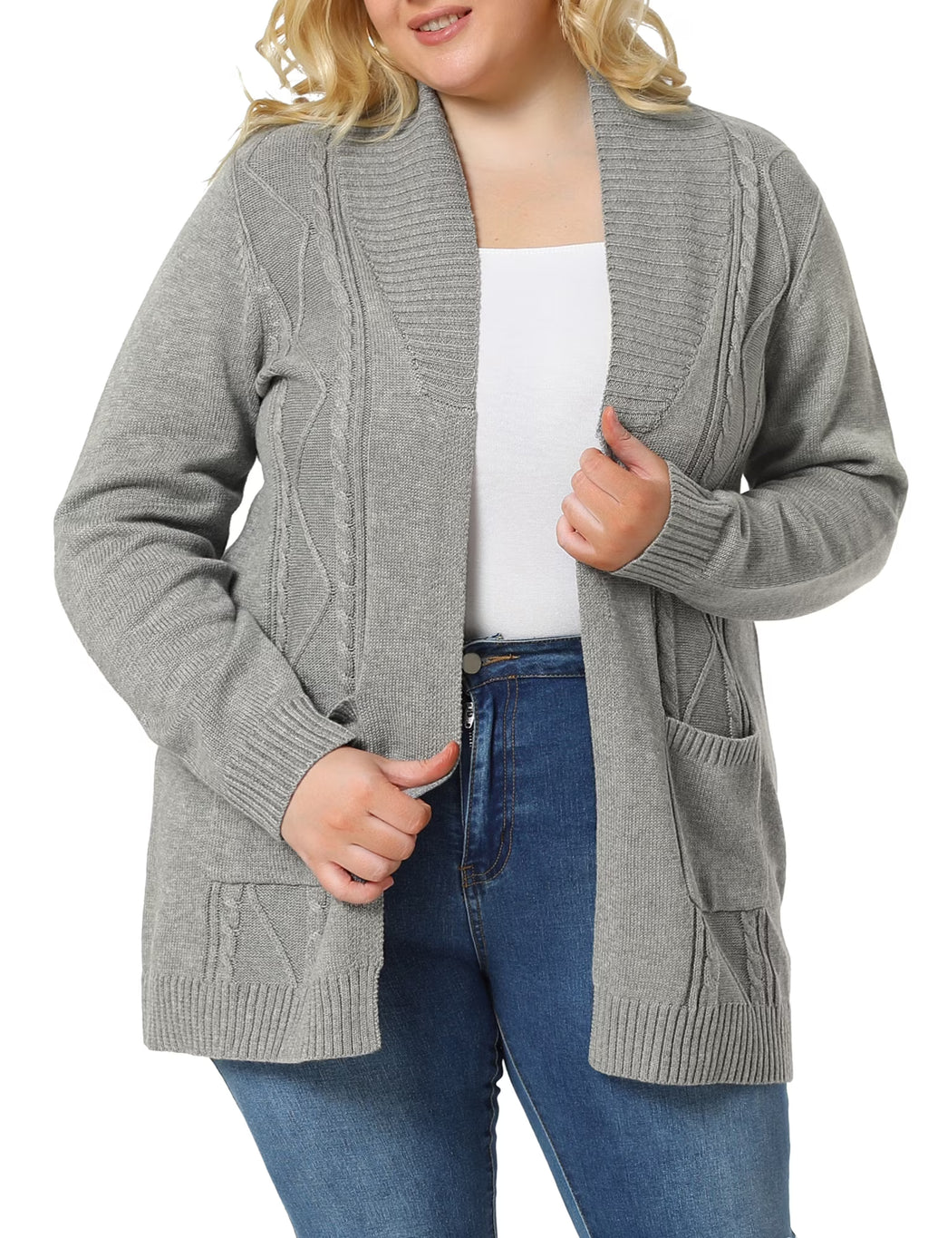 Plus Size Open Front Long Sleeves Kimono Cardigan A4142