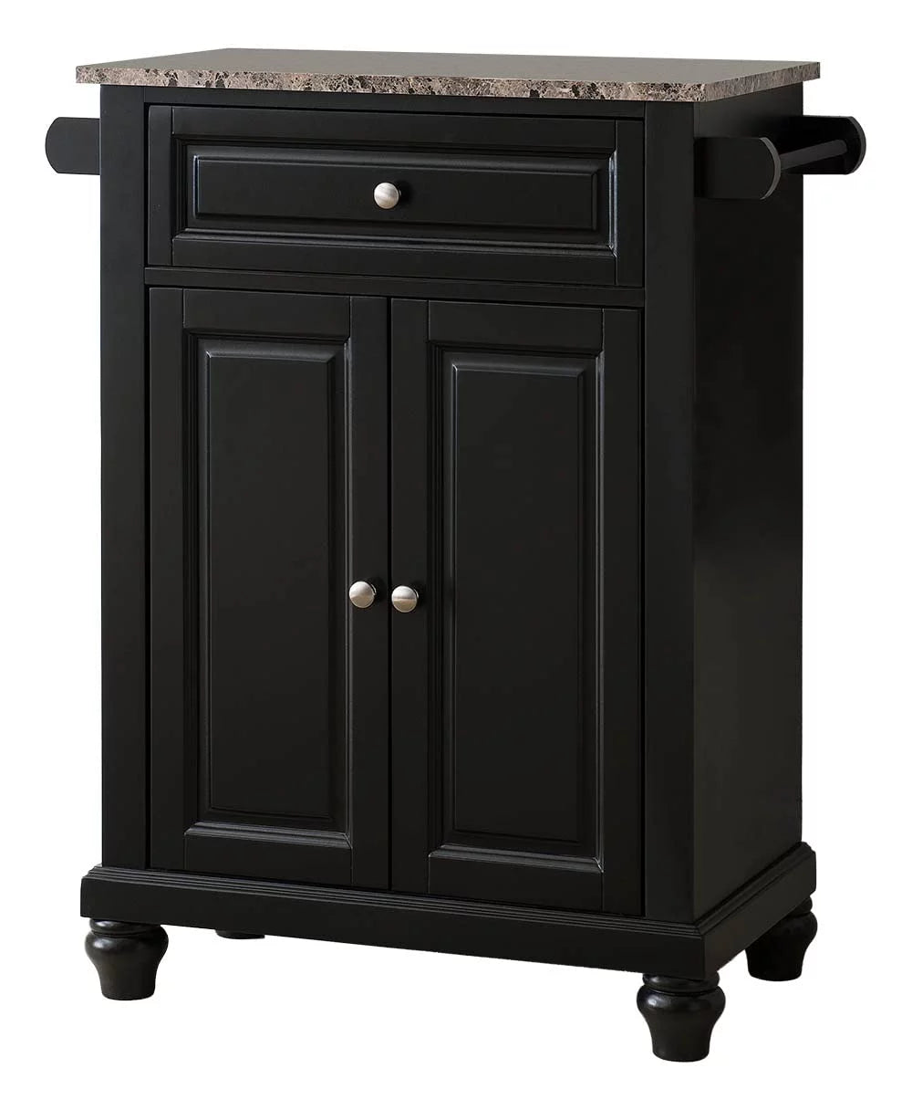 Black Kitchen Island Storage Cabinet with Marble Finish Top U85897