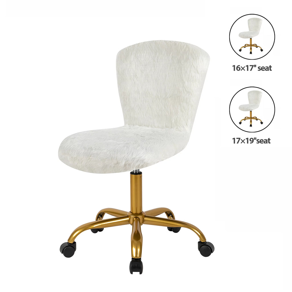 White Faux Fur Adjustable Swivel Vanity Chair K42173