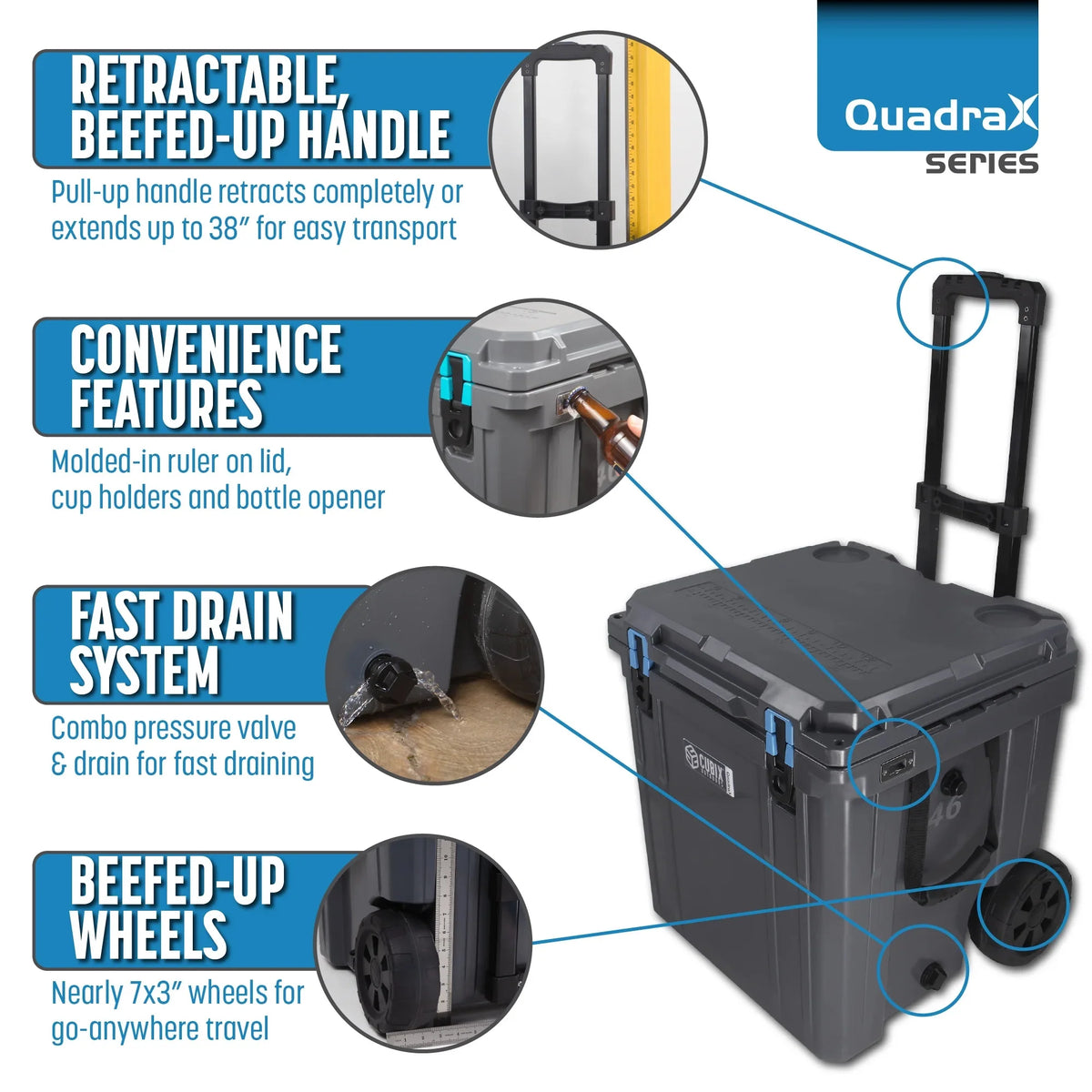 46QT Wheeled Rotomolded Portable Hard Cooler, Abyss Blue I48708