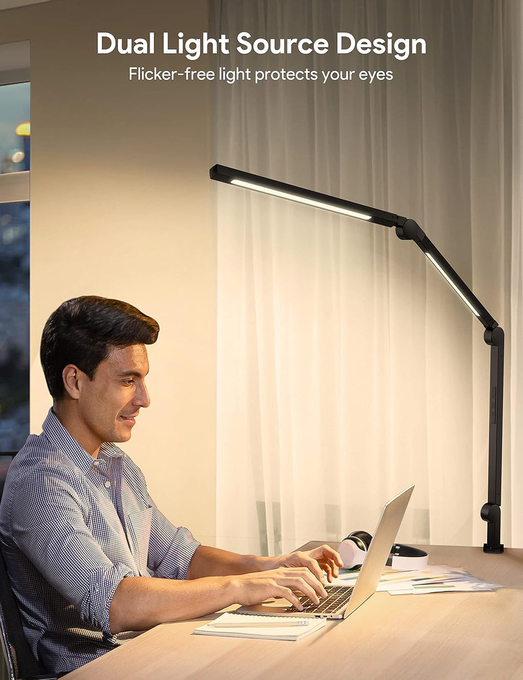LED Desk Lamp with Clamp, Swing Arm, 4 Color Modes & 4 Brightness, Clip-on Lamp with Memory Function D2503