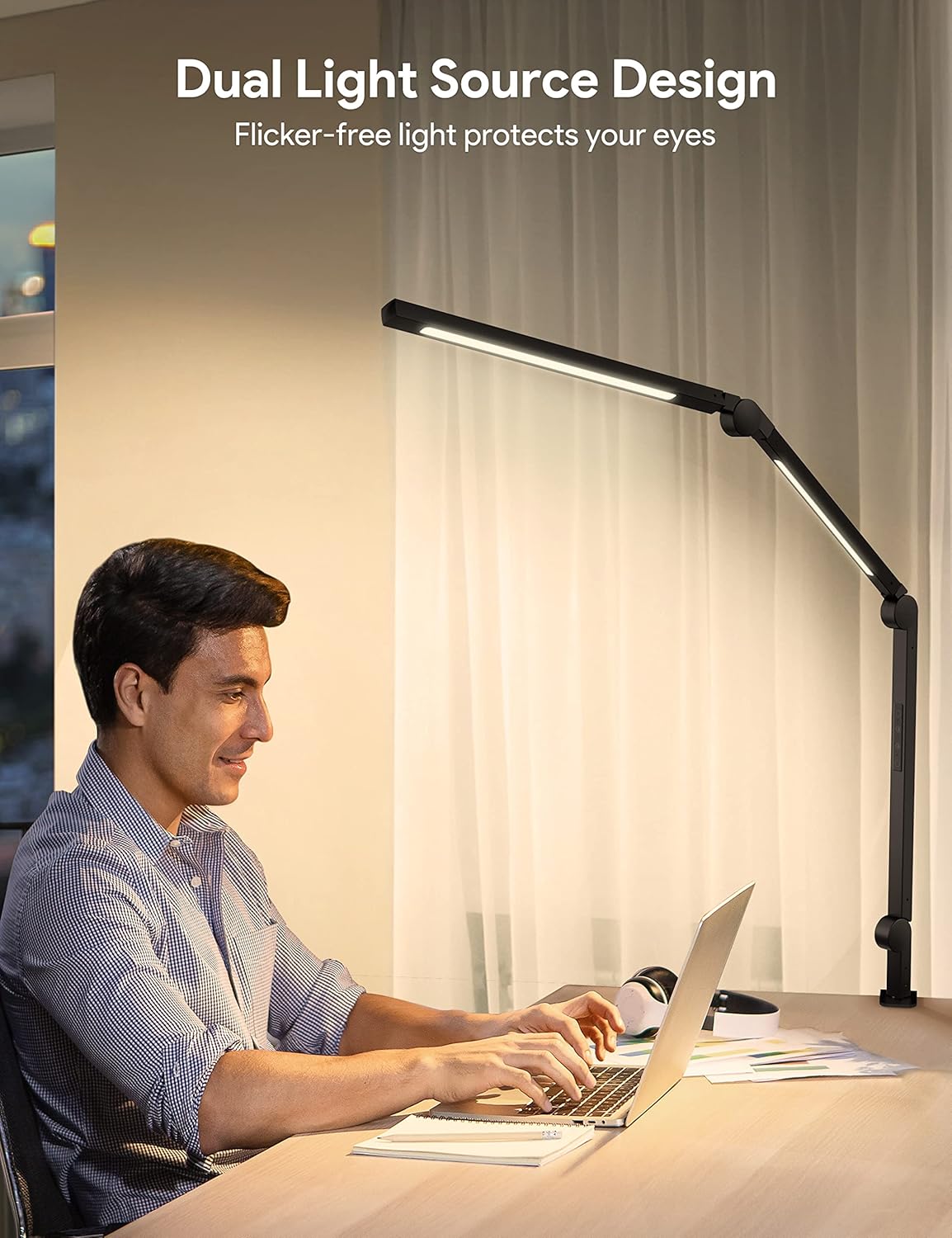 LED Desk Lamp with Clamp, Swing Arm, 4 Color Modes & 4 Brightness, Clip-on Lamp with Memory Function D2503