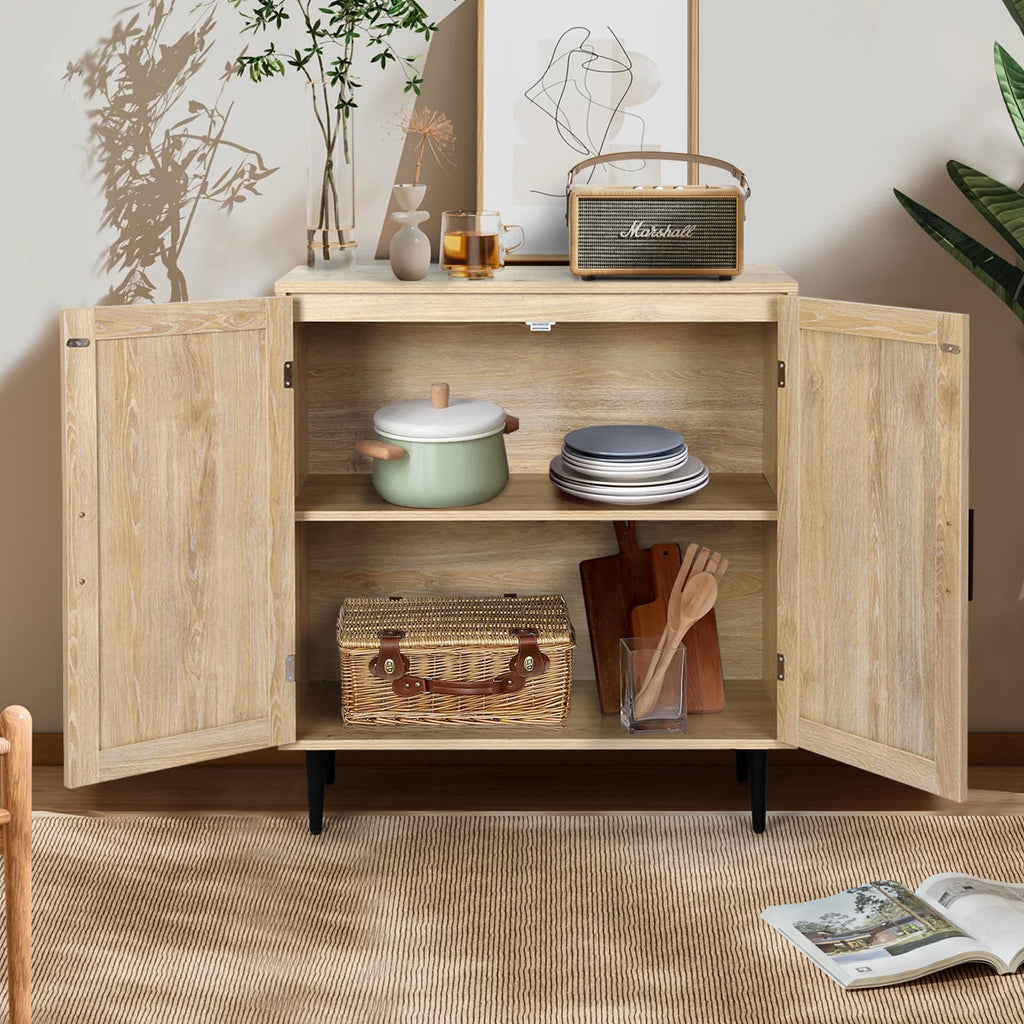 34.4'' Tall Sideboard Buffet Cabinet with Rattan Doors J272749