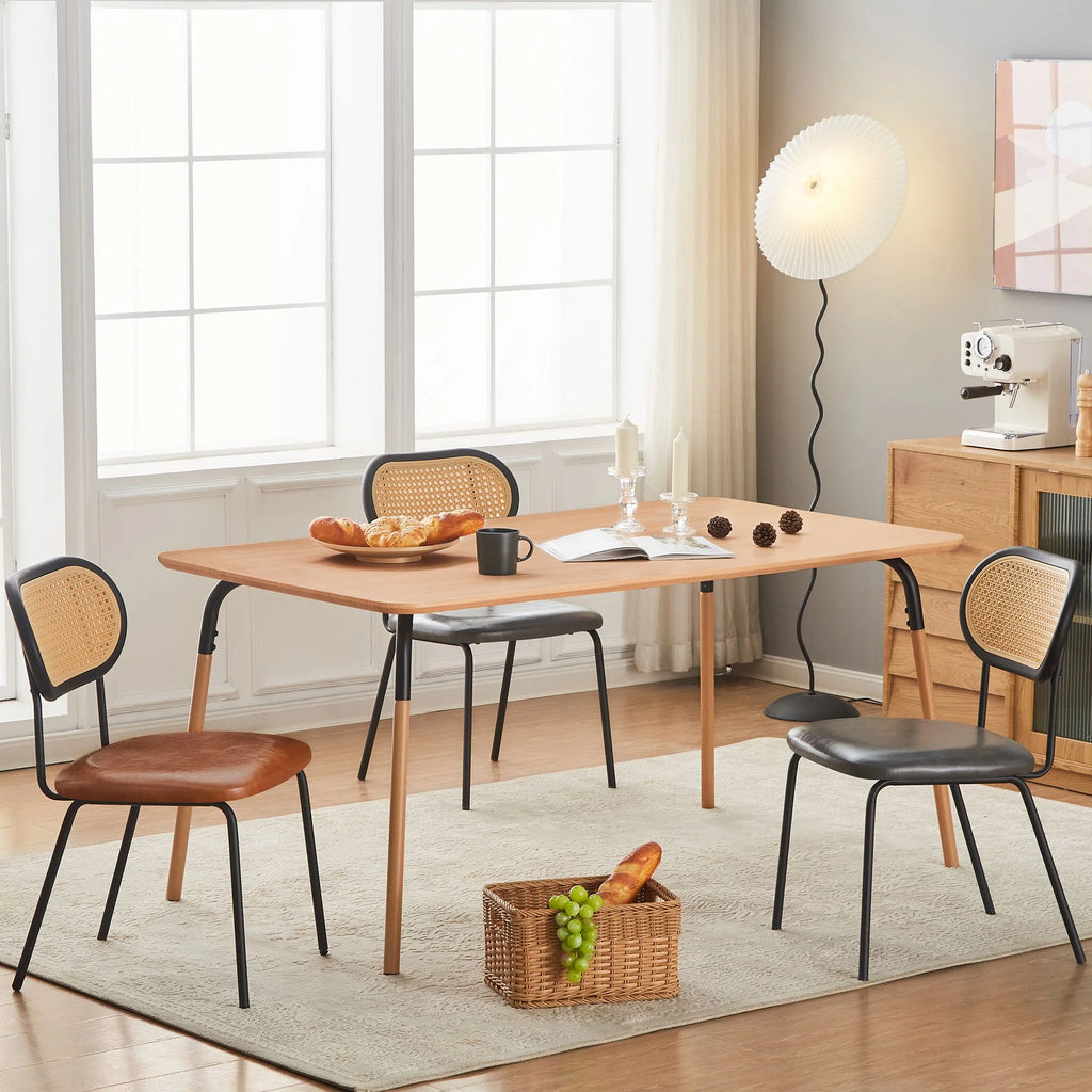 Light Gray Set of 4 Upholstered Dining Chairs with Black Metal Legs T961