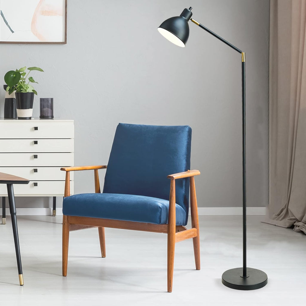 Modern Adjustable Metal Floor Lamp with Brass Accents, Classic Black P94008