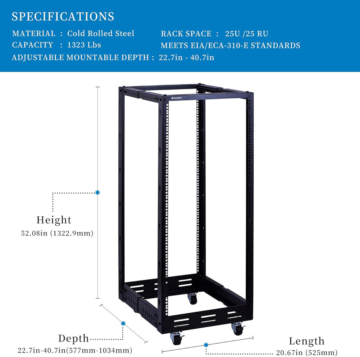 12U Open Frame Server Rack with Casters Y57374