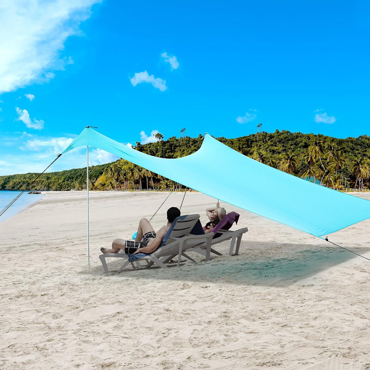 10×10FT Windproof Beach Canopy with 4 Aluminium Pole and 8 Sandbags V88441