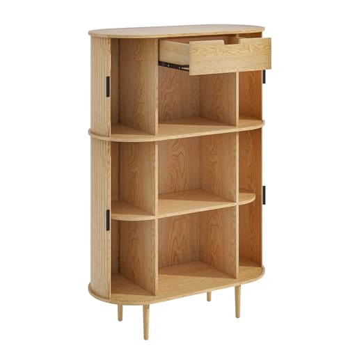 Black Fluted Panel 2 Doors Storage Cabinet E470430