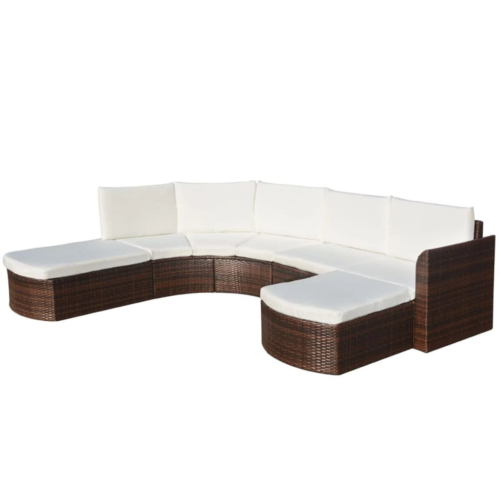 4 Piece Cushioned Corner Sofa with 2 Ottoman Brown Poly Rattan Outdoor Conversation Set S461