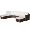 4 Piece Cushioned Corner Sofa with 2 Ottoman Brown Poly Rattan Outdoor Conversation Set S461