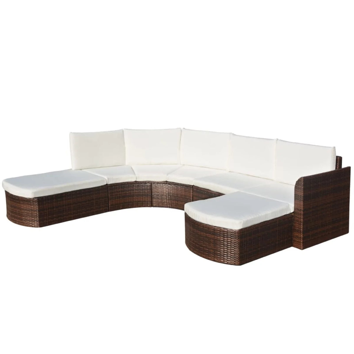 4 Piece Cushioned Corner Sofa with 2 Ottoman Brown Poly Rattan Outdoor Conversation Set S461