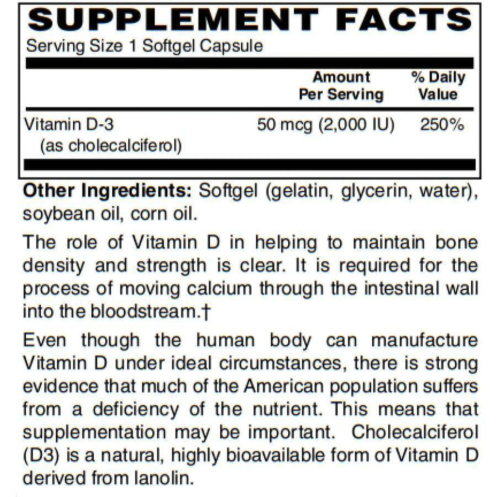 Vitamin D-3 50mcg Vegetarian Softgels 250 Count V39376