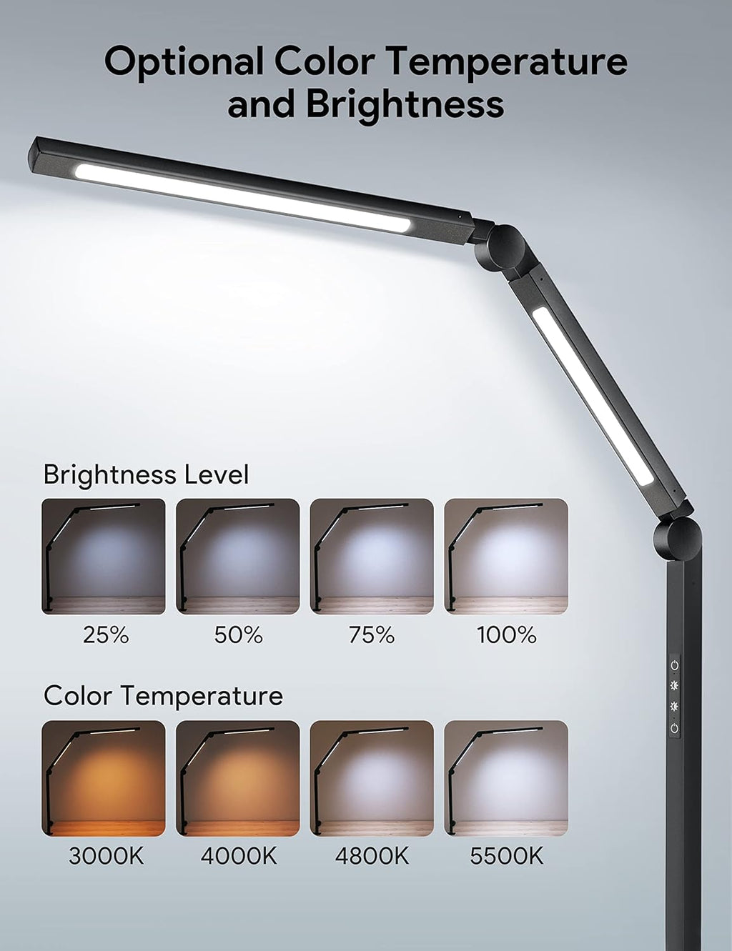 LED Desk Lamp with Clamp, Swing Arm, 4 Color Modes & 4 Brightness, Clip-on Lamp with Memory Function D2503