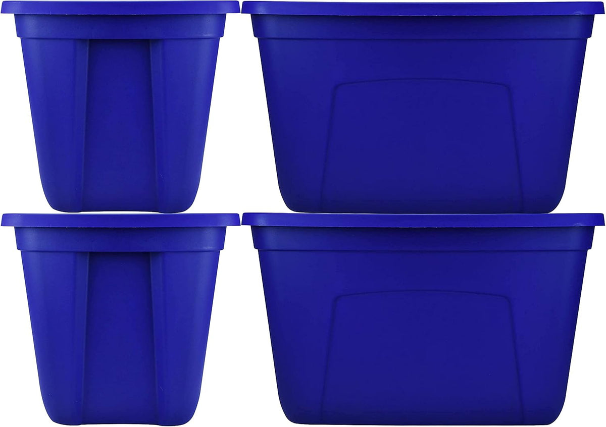 18-Gallon (72-Quart) Blue Plastic Storage Containers with Lids, Pack of 4 U26990