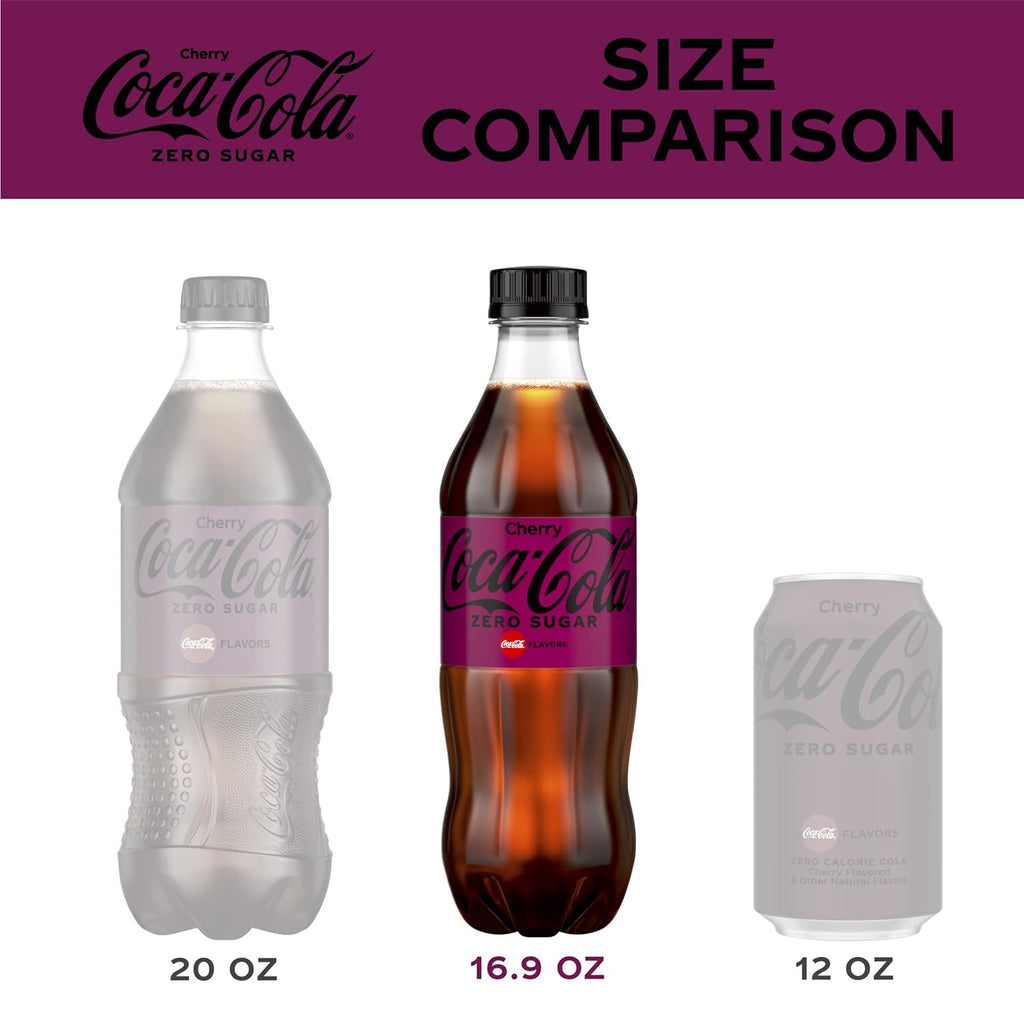 Cherry Coke Zero Sugar Soda Soft Drink, 16.9 fl oz, 12 Pack F95034