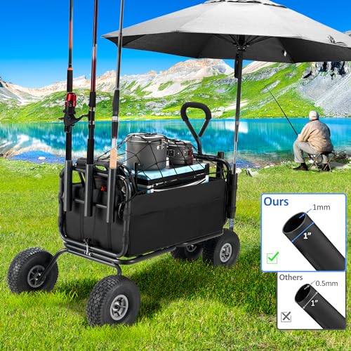 Black Heavy Duty Foldable Fishing Cart with All Terrain Big Wheels B1217