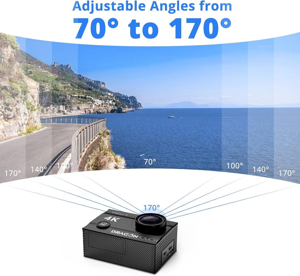 4K Action Camera 16MP Ultra HD Waterproof 170° Wide Angle 4X Zoom Sports Camcorder with Remote Control 2 Batteries Helmet Accessories Pack of 2 G3511