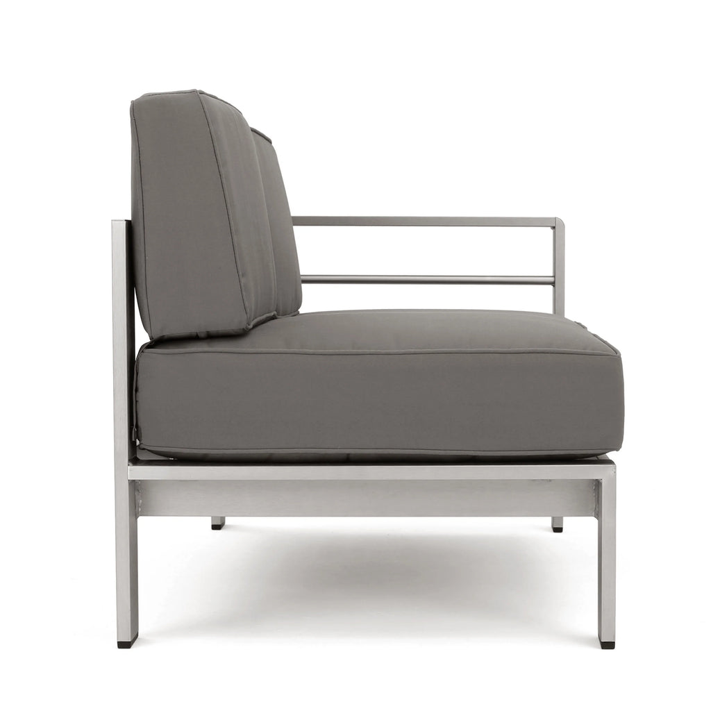 Silver and Khaki Outdoor Aluminum 9 Seater Sectional Sofa Set with Ottoman M6226