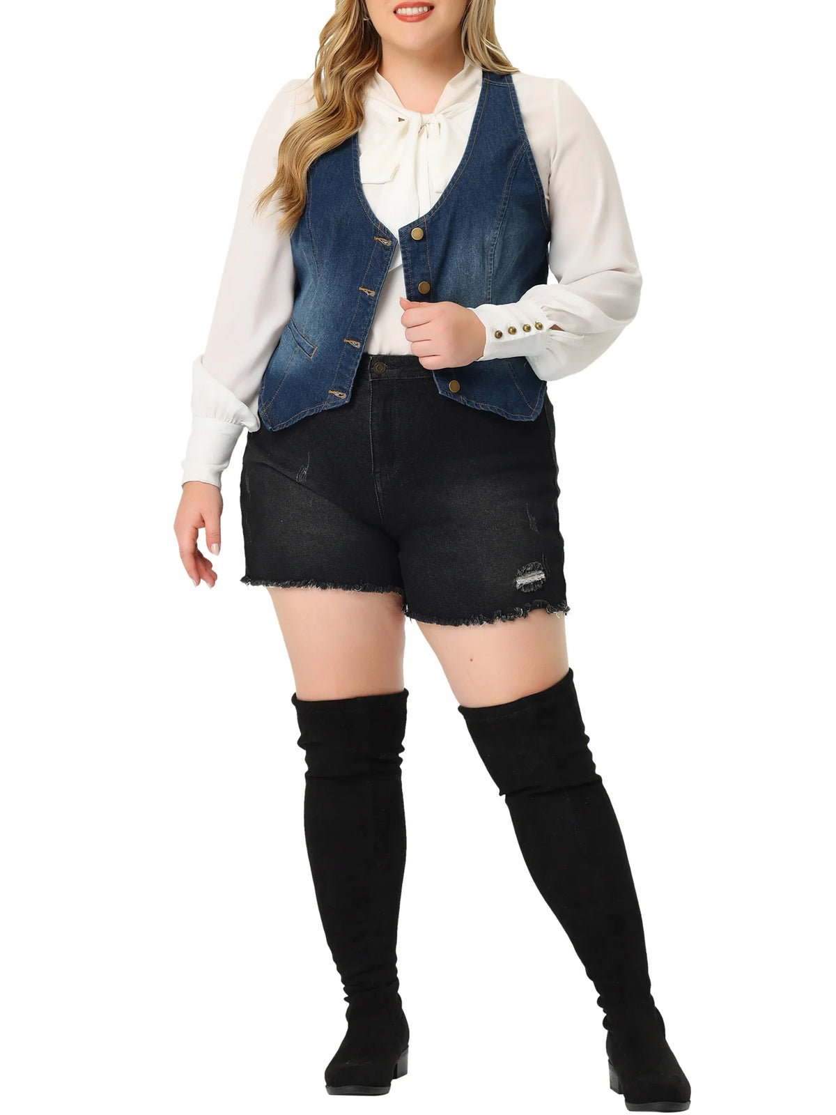 Plus Size Denim Sleeveless Jean Vest R240
