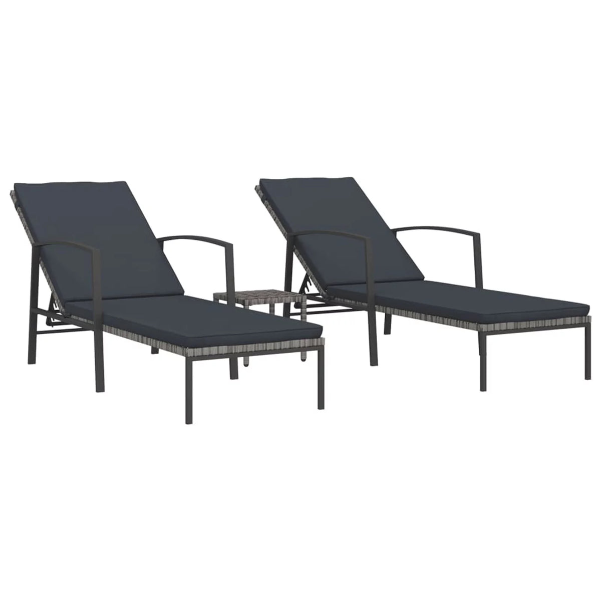 2 pcs Poly Rattan Sun Loungers with Table J13022