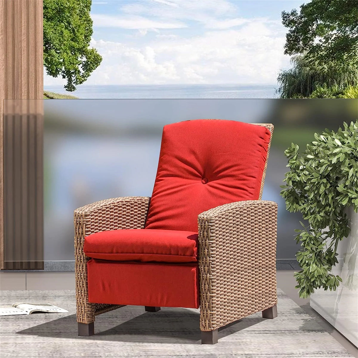 Red Wicker Reclining Patio Chair O460865