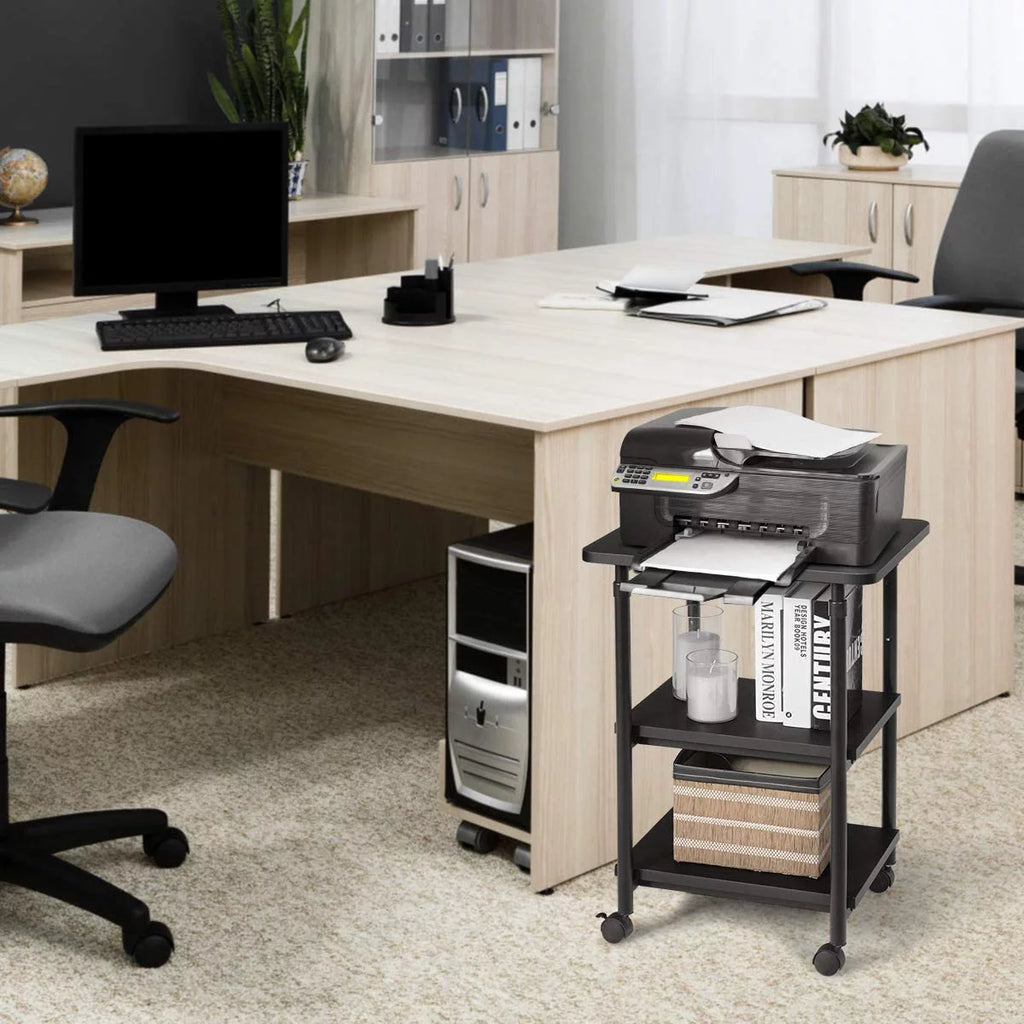 3-Tier Adjustable Rolling Printer Stand with 2 Storage Shelves A3810