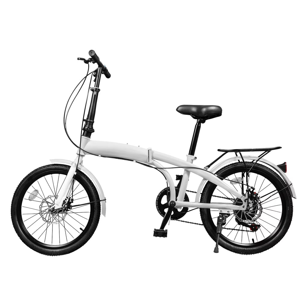 20 inch White Folding Bike with 7-Gear Disc Brakes Aluminum Alloy A8479