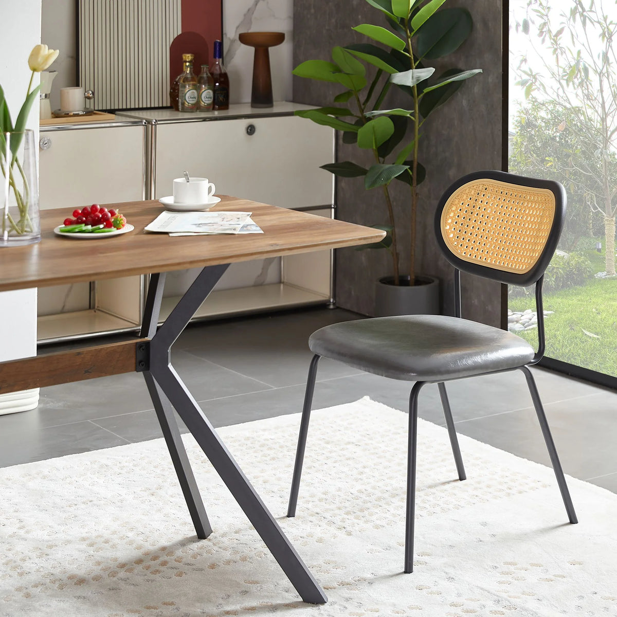 Light Gray Set of 4 Upholstered Dining Chairs with Black Metal Legs T961