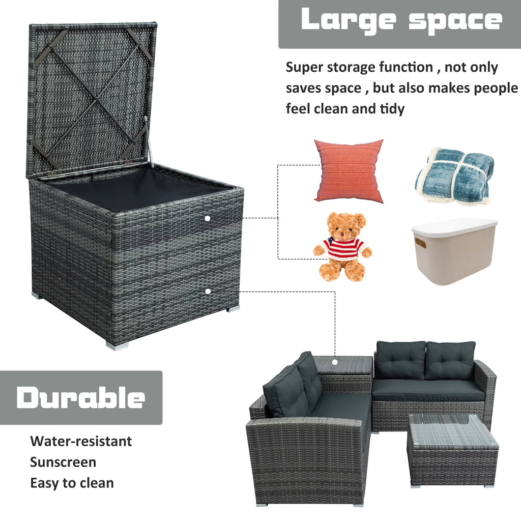 4 Pieces Patio Wicker Sofa Set with Cushions and Coffee Table X224