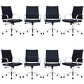 Black Ribbed Mid Back Conference Room Chairs with 360 Swivel Rolling Wheels (Pack of 8) G9436