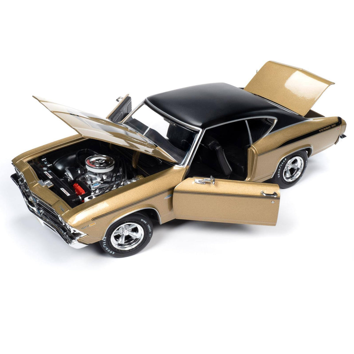 1969 Chevrolet Chevelle Yenko Hardtop Olympic Gold Metallic with Black Top and Black Stripes 1/18 Model Car Y3295