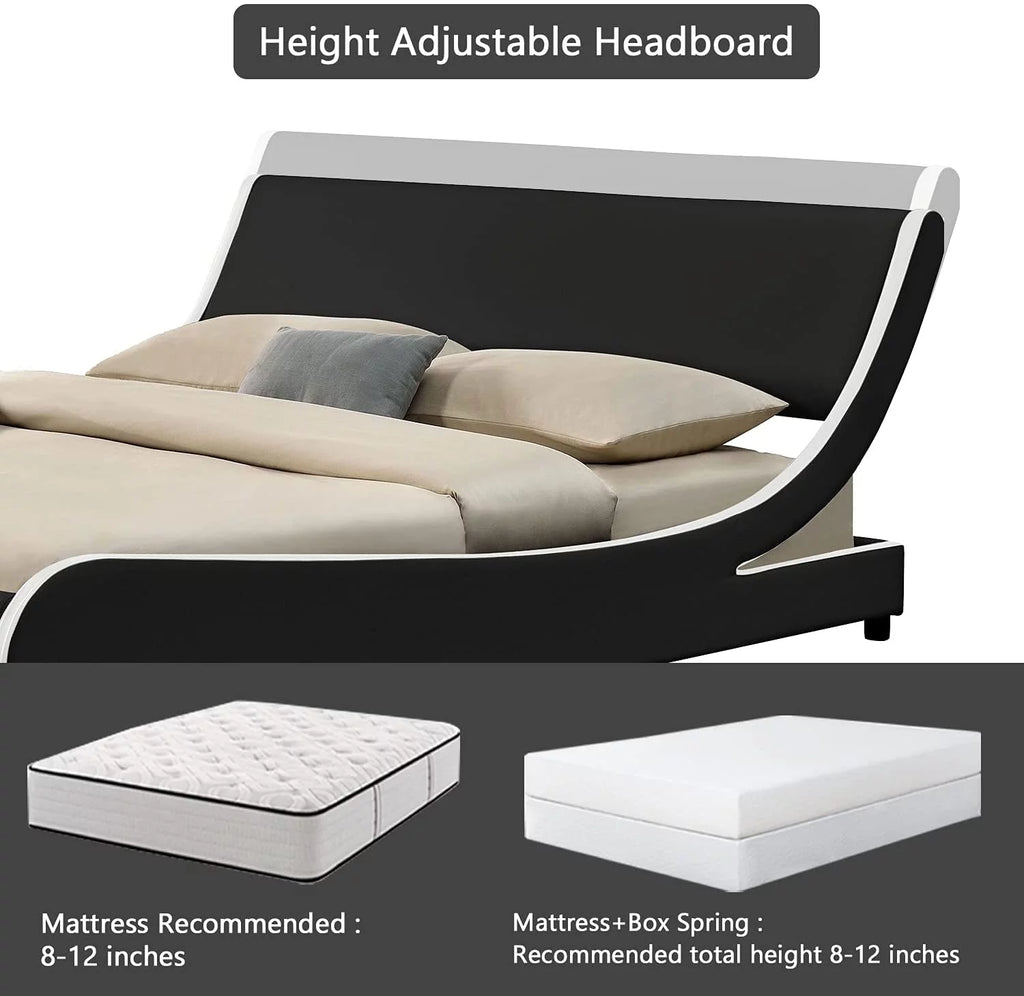 Queen Size Platform Bed Frame with Adjustable Headboard U625782