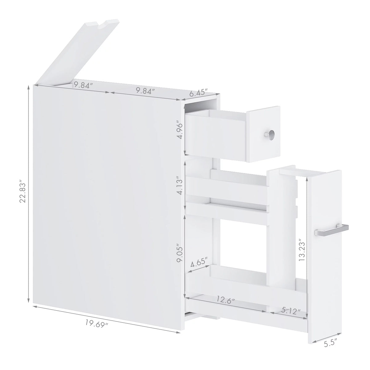 White Slim Bathroom Storage Cabinet with Toilet Paper Holder and Slide Out Drawer J30337