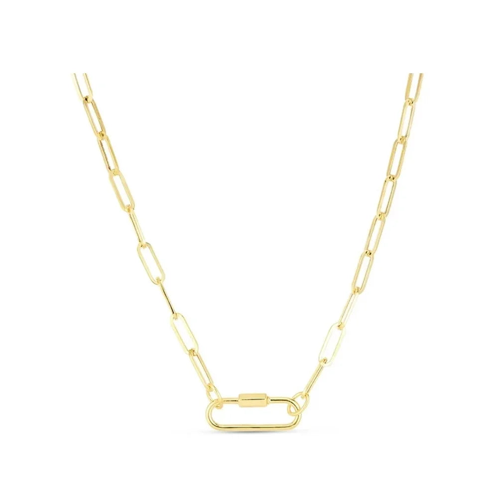 14k Yellow Gold Oval Paperclip Chain Necklace with Carabiner Clasp - 18" P2004