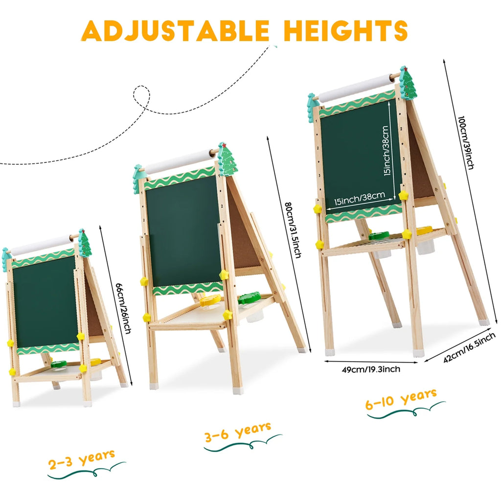 Double-Sided Whiteboard & Chalkboard Kids Easel with Paper Roll K690707