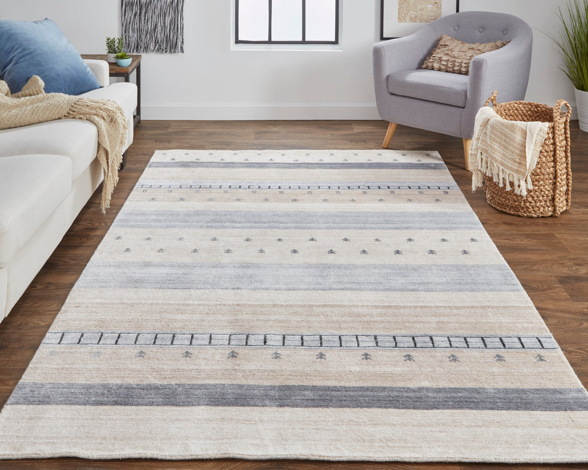 Ivory Tan Gray Handmade Area Rug U7831