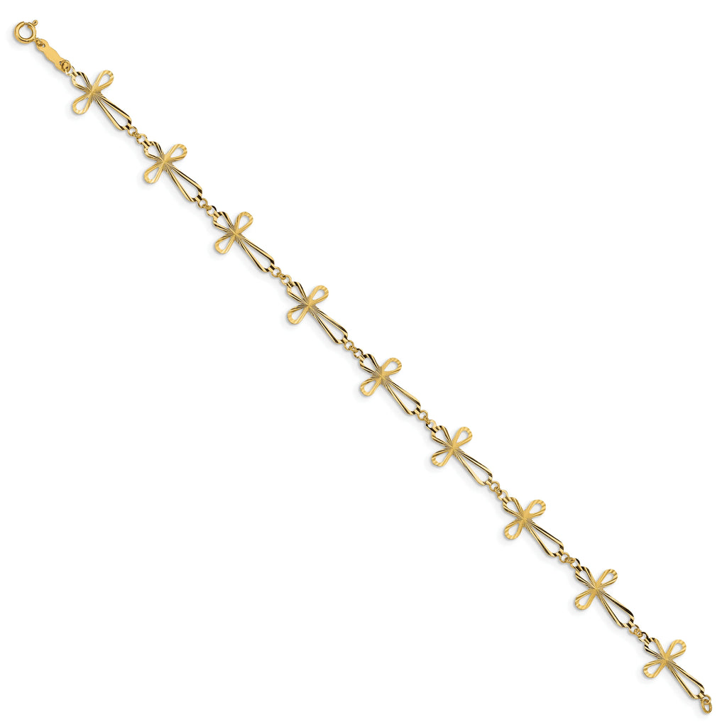 14 Karat Yellow Gold Diamond Cut Open Cross Bracelet V660
