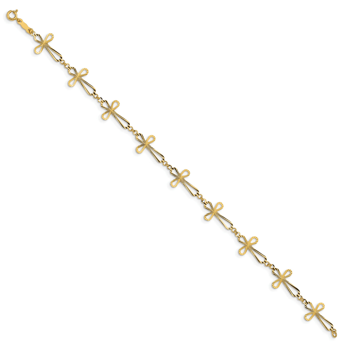 14 Karat Yellow Gold Diamond Cut Open Cross Bracelet V660