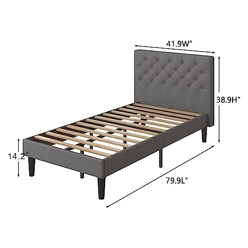 Grey Twin Size Upholstered Platform Bed Frame with Headboard O824938